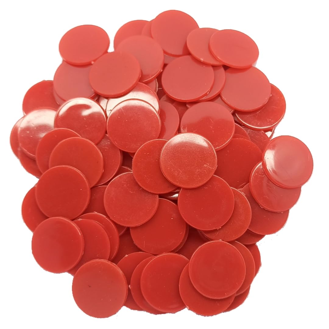Token Coins Without Number | Plastic Game Tokens (RED, Small Pack of 100)