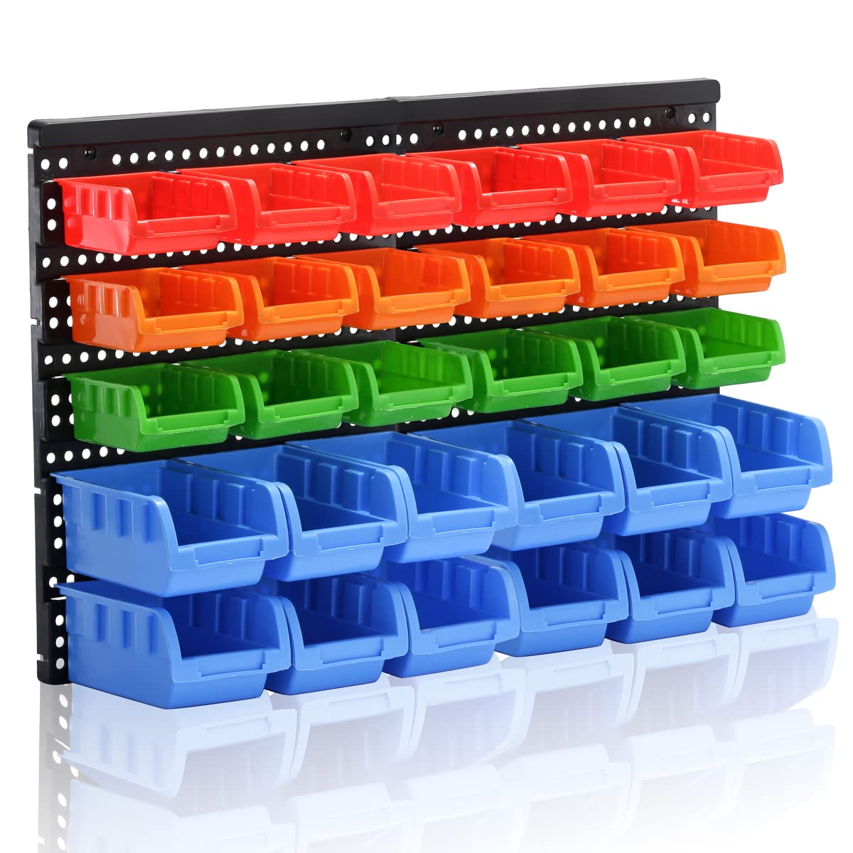 RIVTUN Wall Mounted Storage Bins Parts Rack 4 Colors Garage Plastic Shop Tool Organizer, ABS Plastic Garage Rack, Screw Storage 