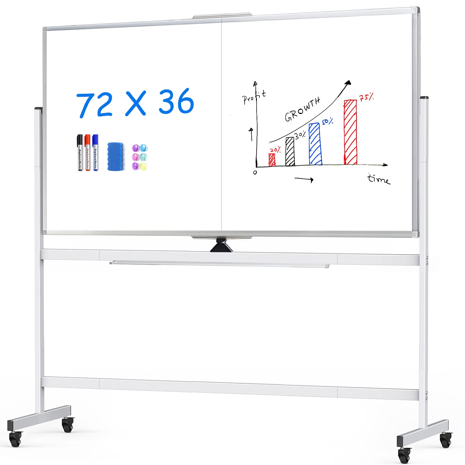 Maxtek Rolling Whiteboard,72'X36' White Board With Stands Movable Dry Erase Board On Wheels, Large Double Sided Standing White