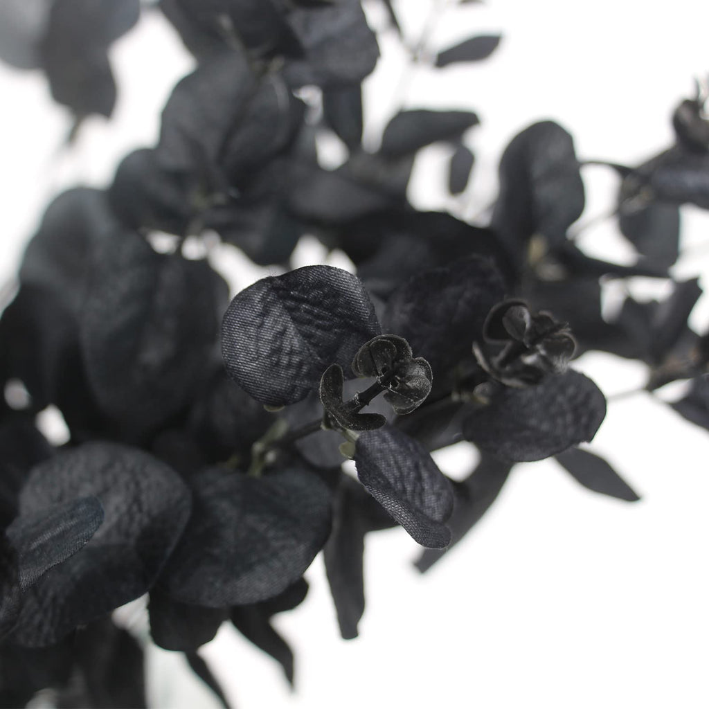 Tinsow 10 Pcs Black Artificial Eucalyptus Branches Stems Faux Eucalyptuses Real Touch Leaf Gathic Theme Party Bouquet Centerpiec