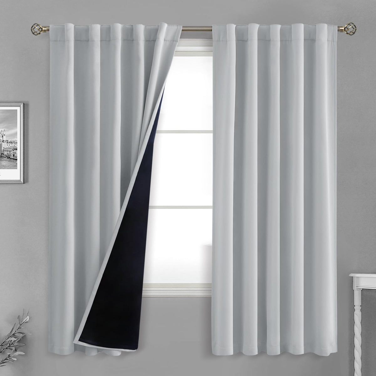 Bgment Light Grey 100% Blackout Curtains 72 Inches Long With Reducing Noise Liner, Rod Pocket And Back Tab Double Layer Full Roo