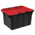 Sterilite 12 Gal Hinged Lid Industrial Tote, Stackable Storage Bin with Hinge Lid, Plastic Container to Organize Basement, Black
