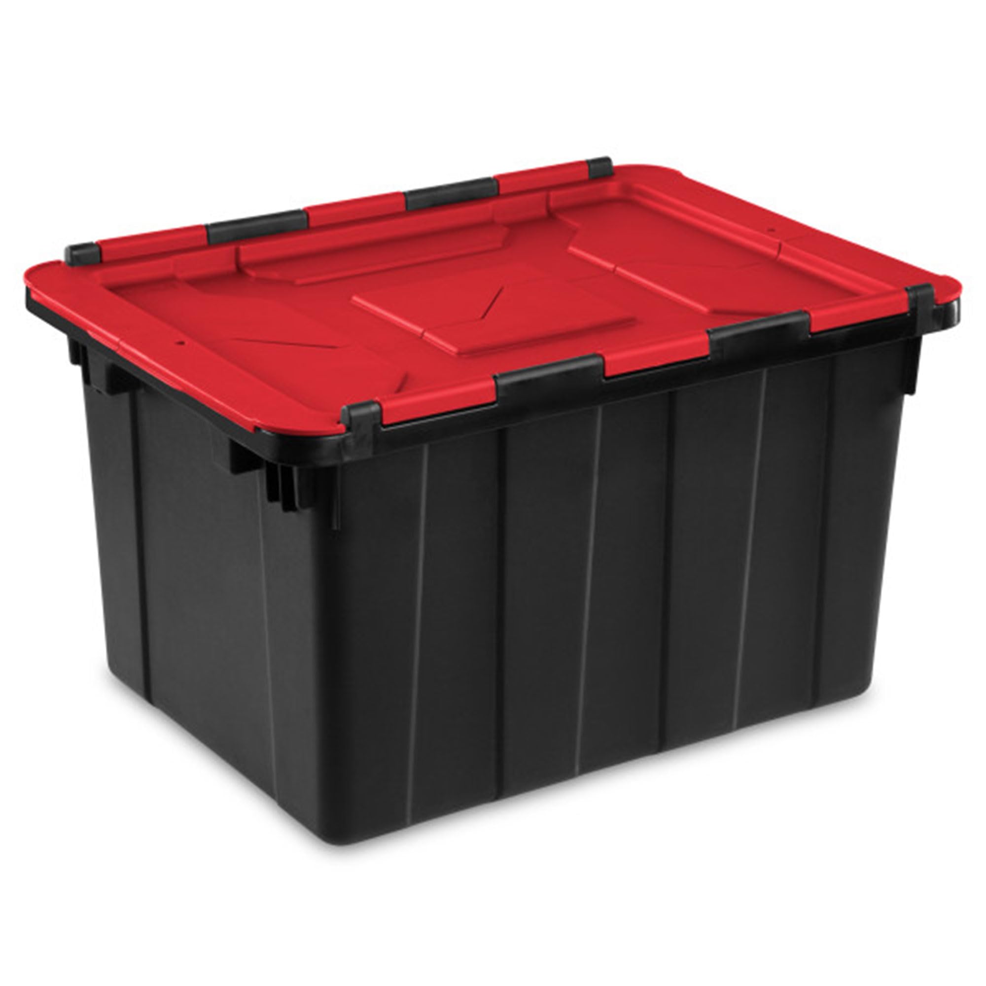 Sterilite 12 Gal Hinged Lid Industrial Tote, Stackable Storage Bin with Hinge Lid, Plastic Container to Organize Basement, Black