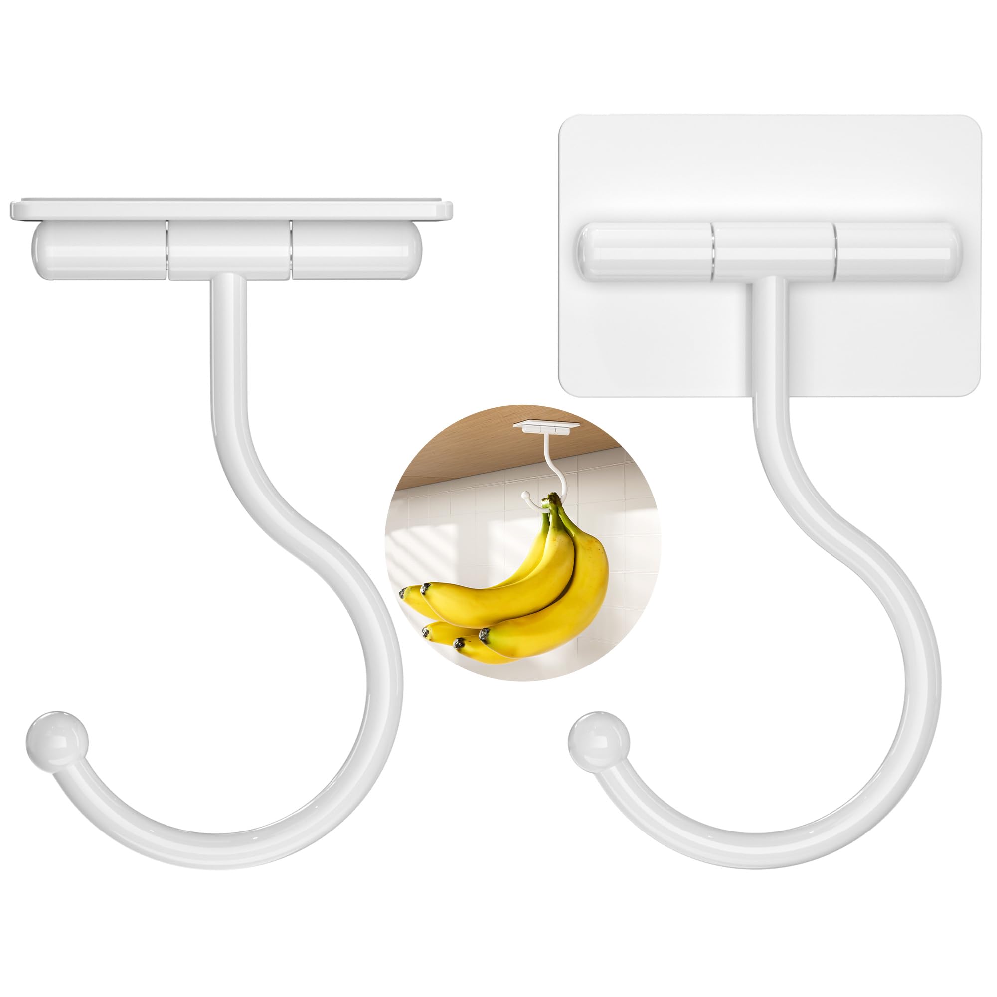Josmimic Under Cabinet Banana Hook Adhesive - 2 Pack Sticky Banana Hanger Under Counter, Sturdy Metal Banana Holder For Hanging