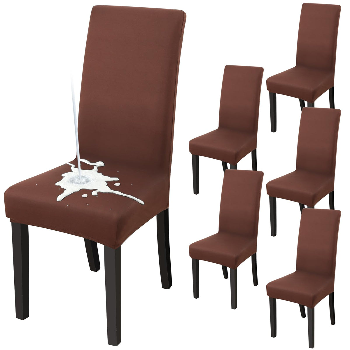 Fuloon Waterproof Dining Chair Covers, Parsons Chair Slipcover, Super Fit Stretch Kitchen Chair Slipcovers, Removable Washable Chairs Seat Cover For Dining Room(6 Pack, Waterproof Chocolate)