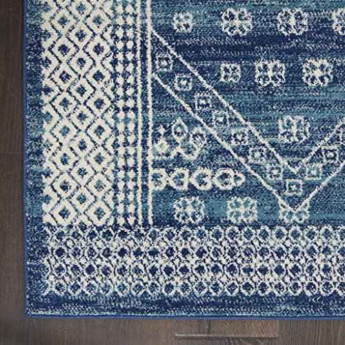 HomeRoots 100% Polypropylene 7’ x 10’ Navy Blue and Ivory Persian Motifs Area Rug