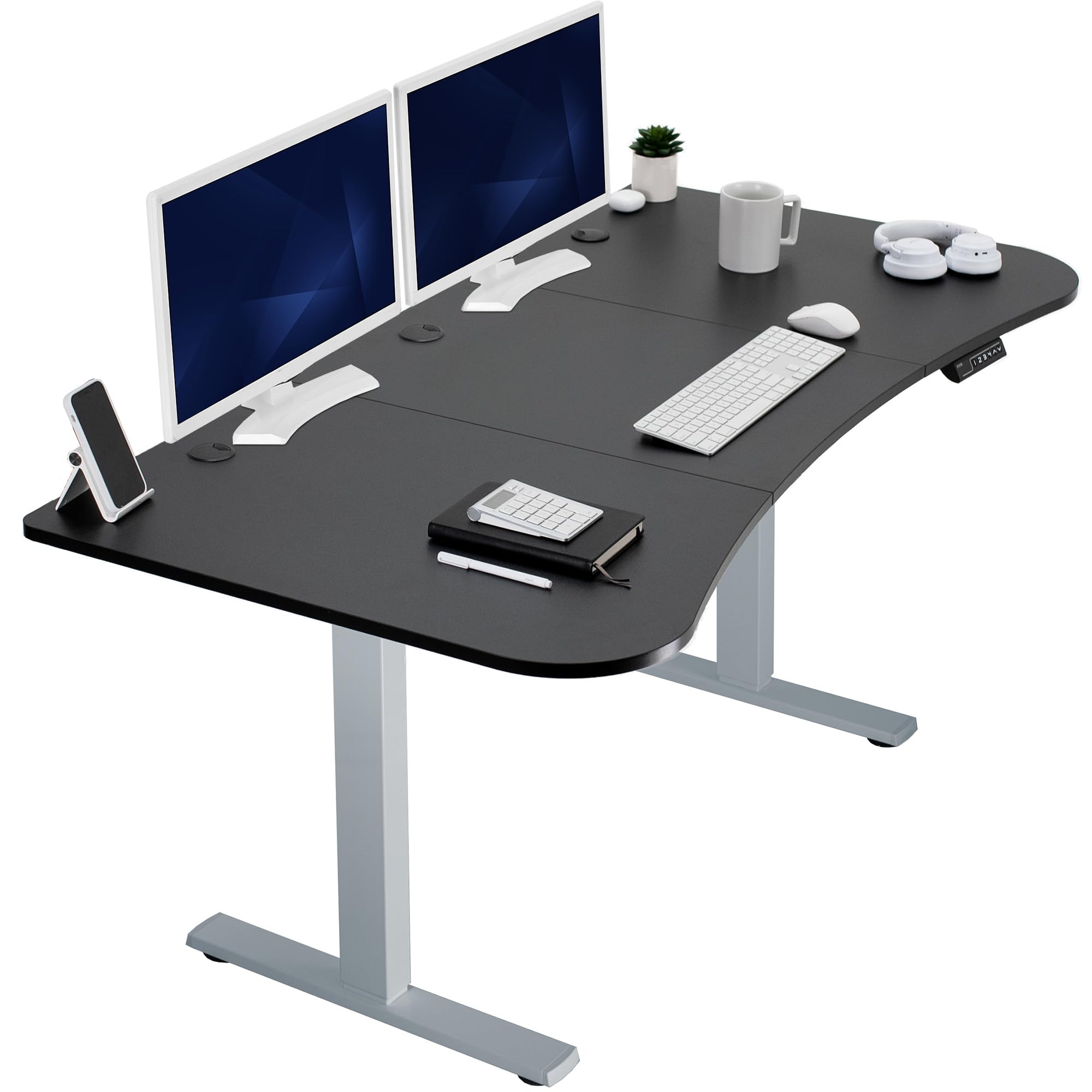 VIVO Electric 63 x 32 in Standing Desk, Memory Height Adjustment, 1B Series, Holds 220 lbs, Black Top Gray Frame, DESK-KIT-1G1B