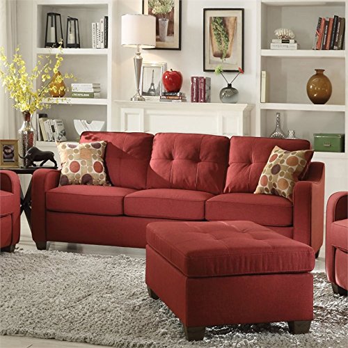 Acme Cleavon Ii Linen Fabric Tufted Sofa In Red