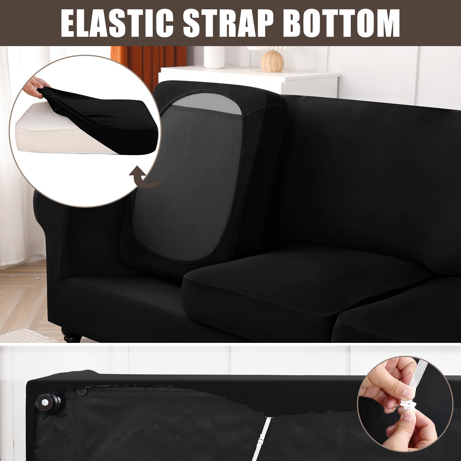 Searchi Stretch Sofa Cover Couch Cover, 3 Pieces Loveseat Slipcover With 2 Separate Cushion Cover, Washable Furniture Protector For Living Room(Loveseat, Silver Black)