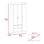 Tuhome Austral 3 Door Armoire with Drawers, Shelves, and Hanging Rod -White