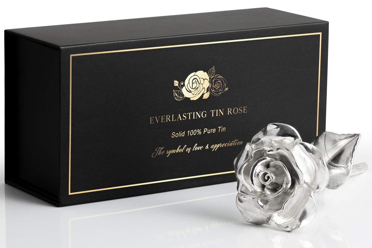 BESZONE Tin Rose 10th Anniversary for Her Gift - Tin Gift for 10 Year Wedding Anniversary for Couple Solid Pure Casted Tin Everl