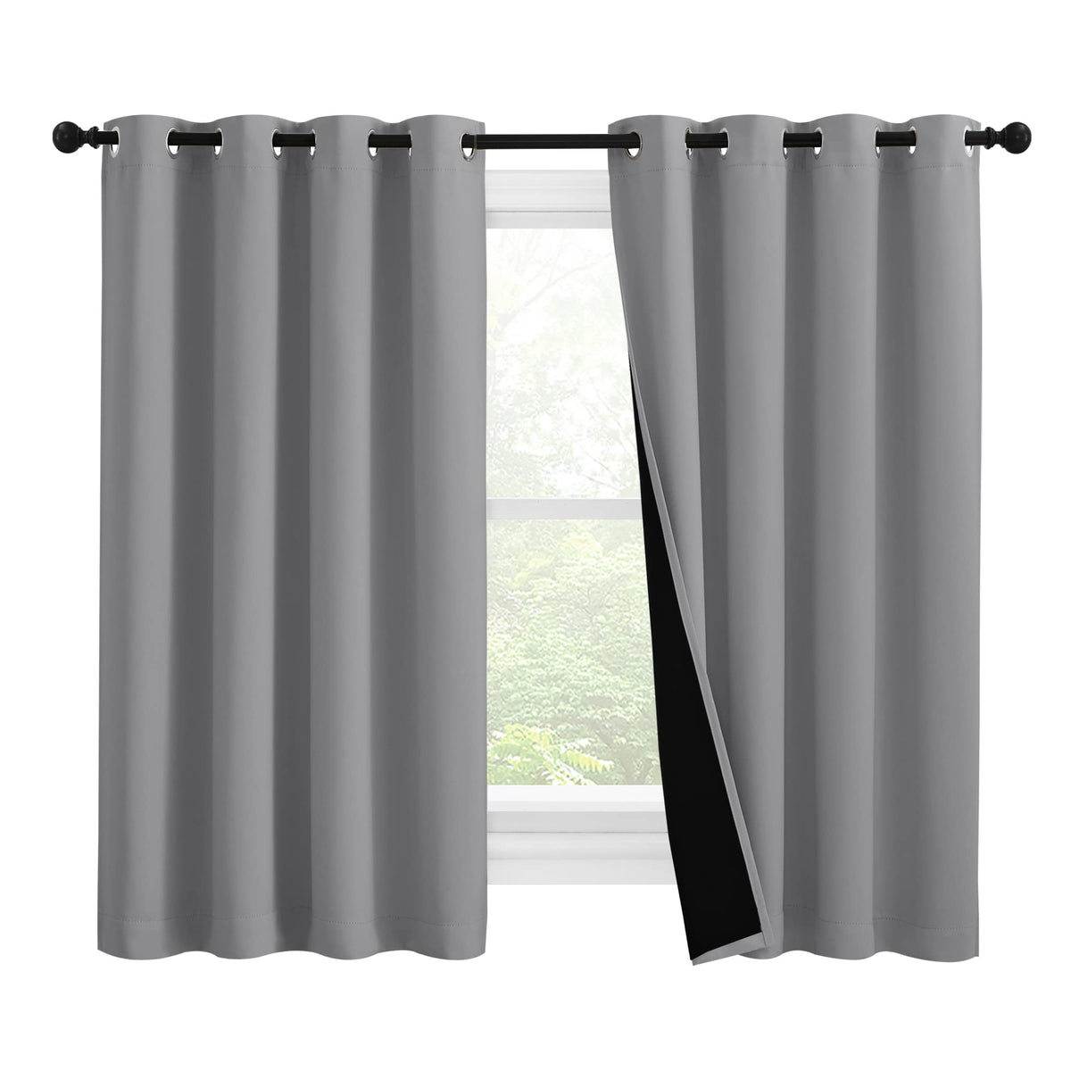 Nicetown Silver Grey 100% Blackout Curtains With Heat And Cold Blocking, Thermal Insulated 2-Layer Lined Drapes, Noise Cancellat