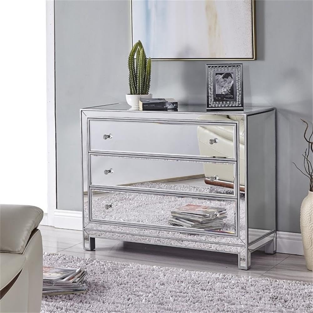 Elegant Decor Reflexion 3 Drawer Mirrored Accent Chest in Antique Silver