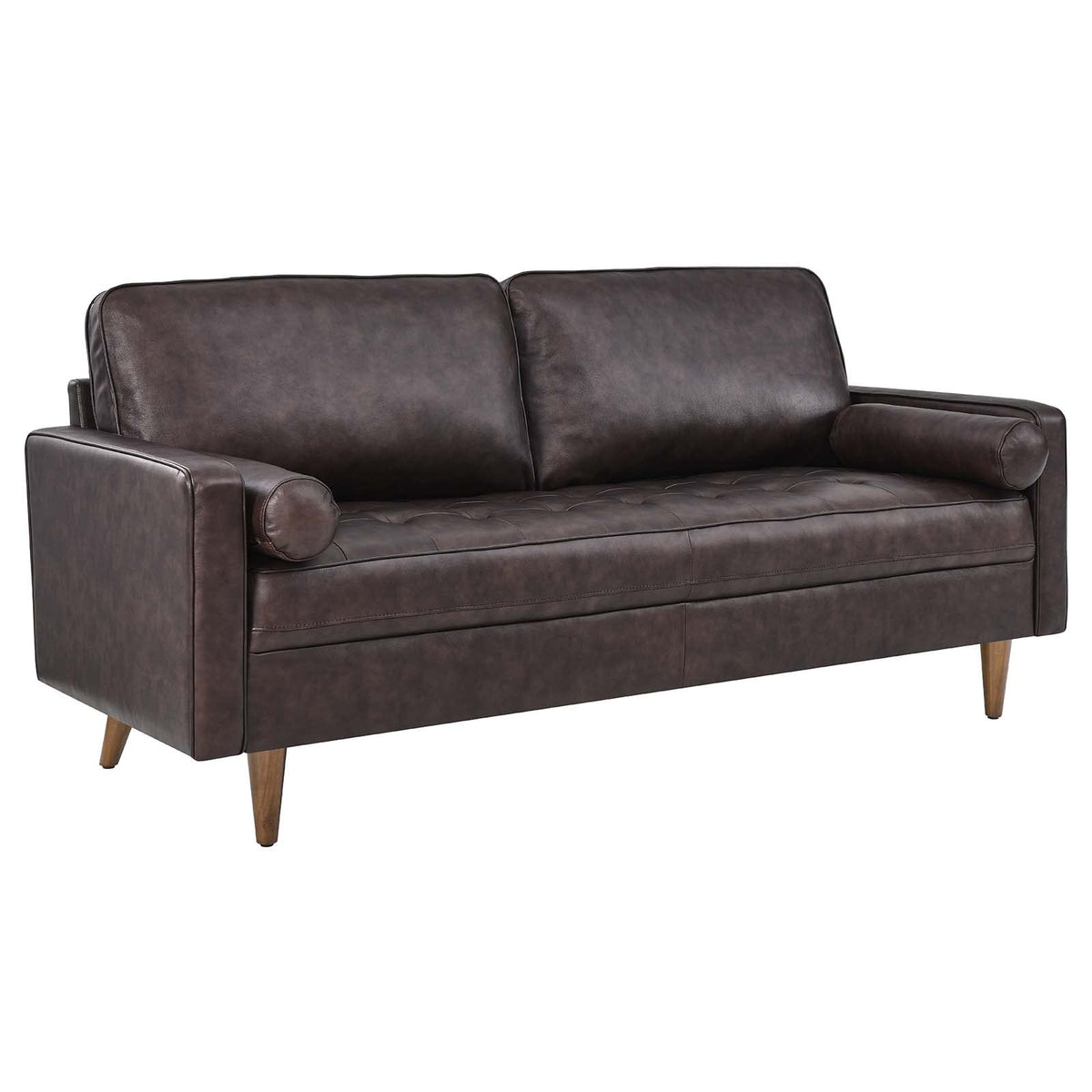 Modway Valour Modern Style Top Grain Leather Sofa in Brown Finish