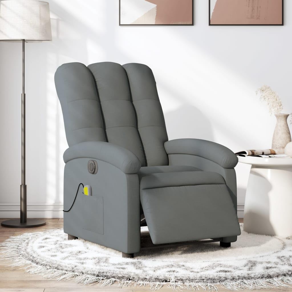 vidaXL Electric Massage Recliner Chair - Dark Gray Fabric, Motorized Recline, Vibrating Armchair, Padded Lounge Seating for Living Room
