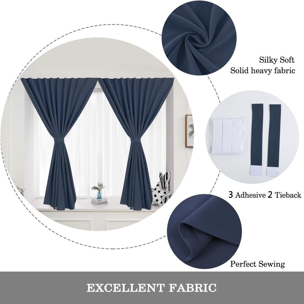 Muamar 2Pcs Blackout Curtains Privacy Curtains 63 Inch Length Window Curtains,Easy Install Thermal Insulated Window Shades,Stick