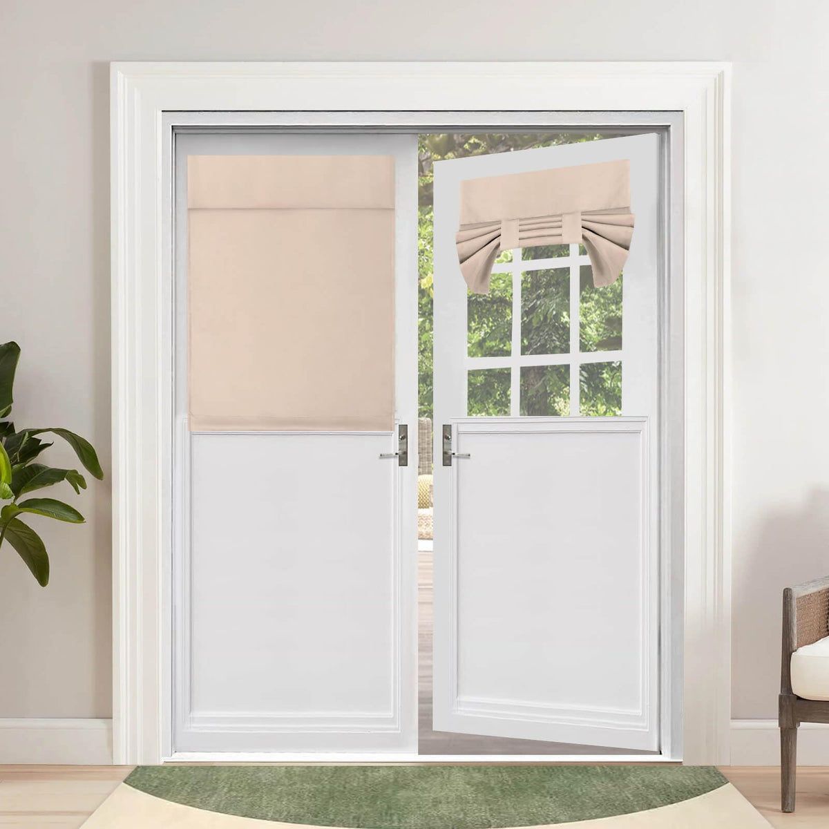 Outdoorlines Blackout French Door Curtains, Privacy Thermal Insulated Tie Up Glass Shades, Easy To Install Tricia Window Shade, Front Door Curtain, W26 X L40 Inch, Beige, 1 Panel