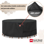 Porch Shield Round Patio Furniture Cover - Waterproof 600D Heavy Duty Outdoor Table And Chairs Cover 76 Inch, Black