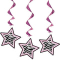 Zebra Passion Pink Hanging Swirl Hanging Decorations (26'', 3ct) - Eye-catching Pink Foil & Paper Party Decor - Ideal for Birthd