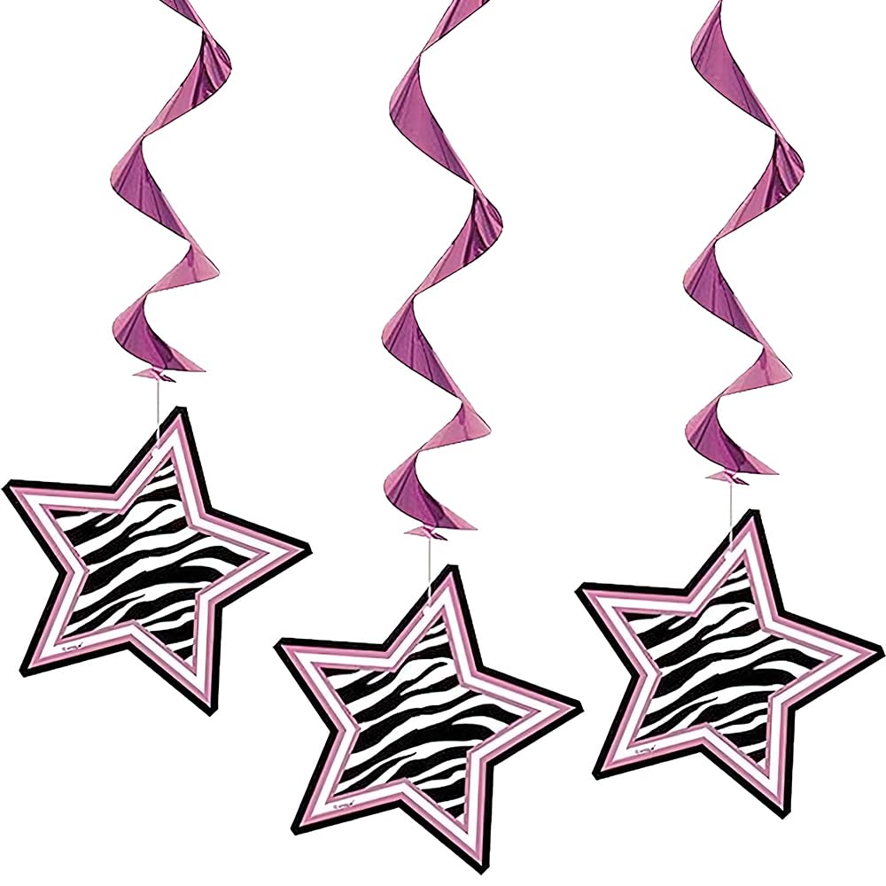 Zebra Passion Pink Hanging Swirl Hanging Decorations (26'', 3ct) - Eye-catching Pink Foil & Paper Party Decor - Ideal for Birthd