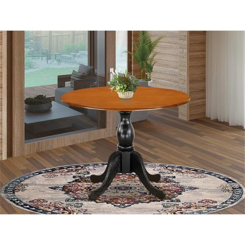 East West Furniture Dst-Bch-Tp Dublin Dining Room Table - A Round Solid Wood Table Top With Dropleaf & Pedestal Base, 42X42 Inch, Black & Cherry
