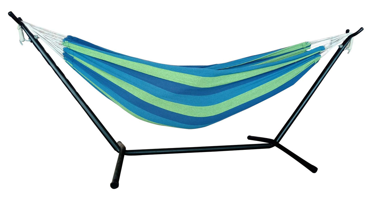 OceanTailer Brazilian Double Hammock Bed with Stand for 2 Person, Portable Hammock Bed for Indoor or Outdoor Use with Carrying Pouch (Ocean)