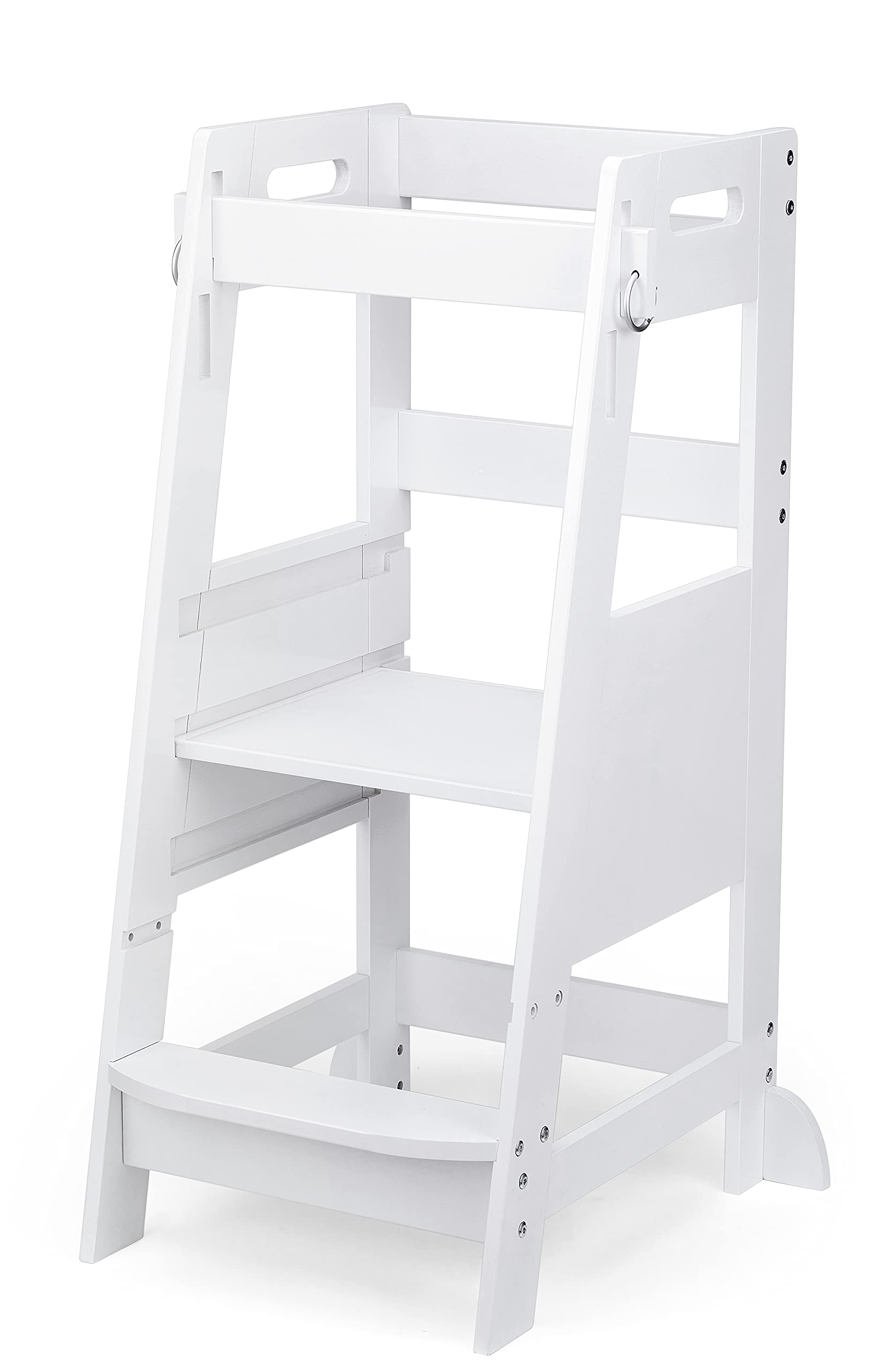 Toetol Bamboo Toddler Kitchen Step Stool White Helper Standing Tower Height Adjustable With Anti-Slip Protection For Kids Kitche