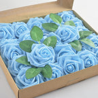 Homedge Artificial Rose, 25Pcs Foam Artificial Flowers With Stem For Home Decorations, Wedding Bouquets, Party, Certerpieces, An