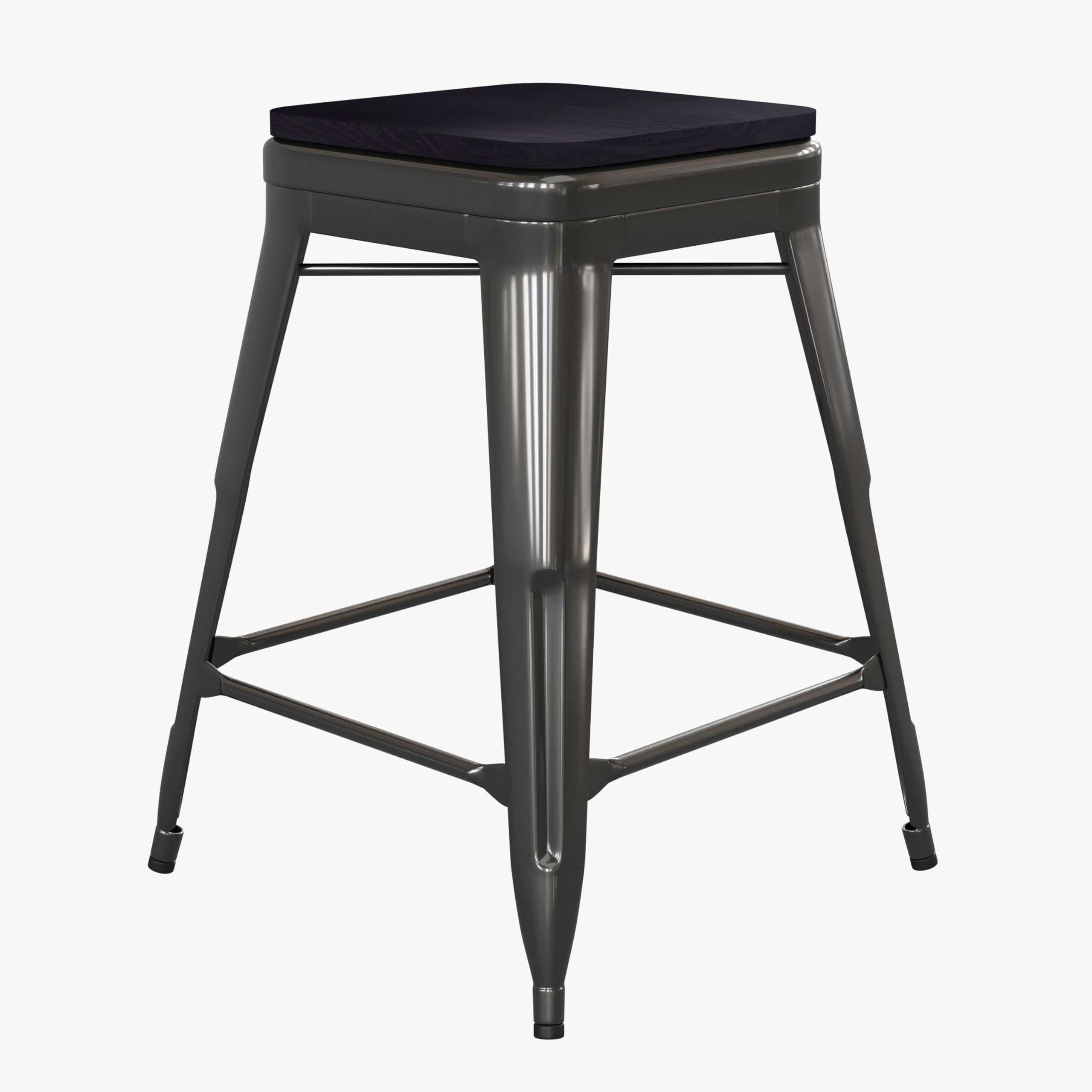 Flash Furniture Kai Commercial Grade Indoor-Outdoor Counter Height Stool - Black Metal Frame - Black Poly Resin Seat - 24' High - Backless