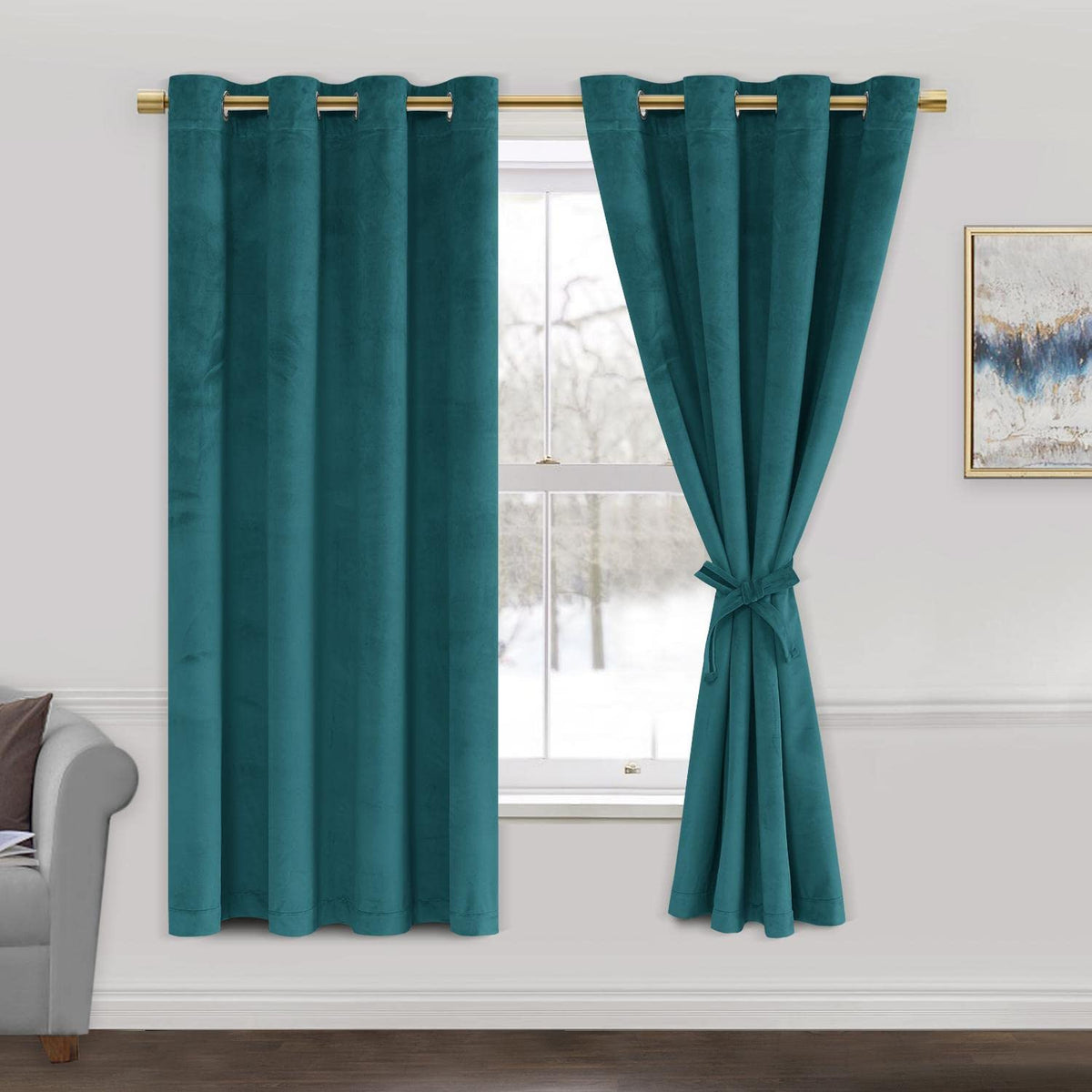 Jiuzhen Velvet Curtains For Bedoom - Thermal Insualted Room Darkening Grommet Window Drapes For Living Room, Set Of 2 Window Cur