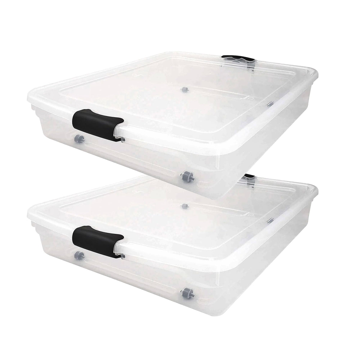 HOMZ Large 56 Quart Full/Queen Stackable Underbed Storage Bin, Clear Plastic Container with Rolling Wheels for Under Bed Use, 2 