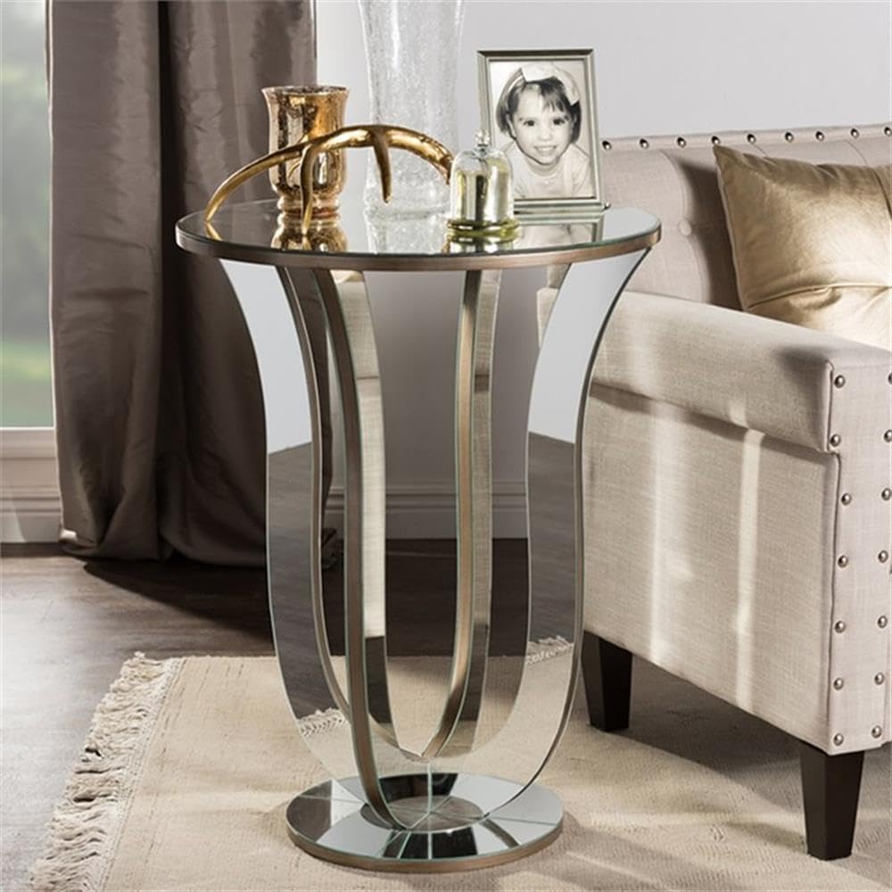 Baxton Studio Kylie Modern and Contemporary Hollywood Regency Glamour Style Mirrored Accent Side Table, Metallic