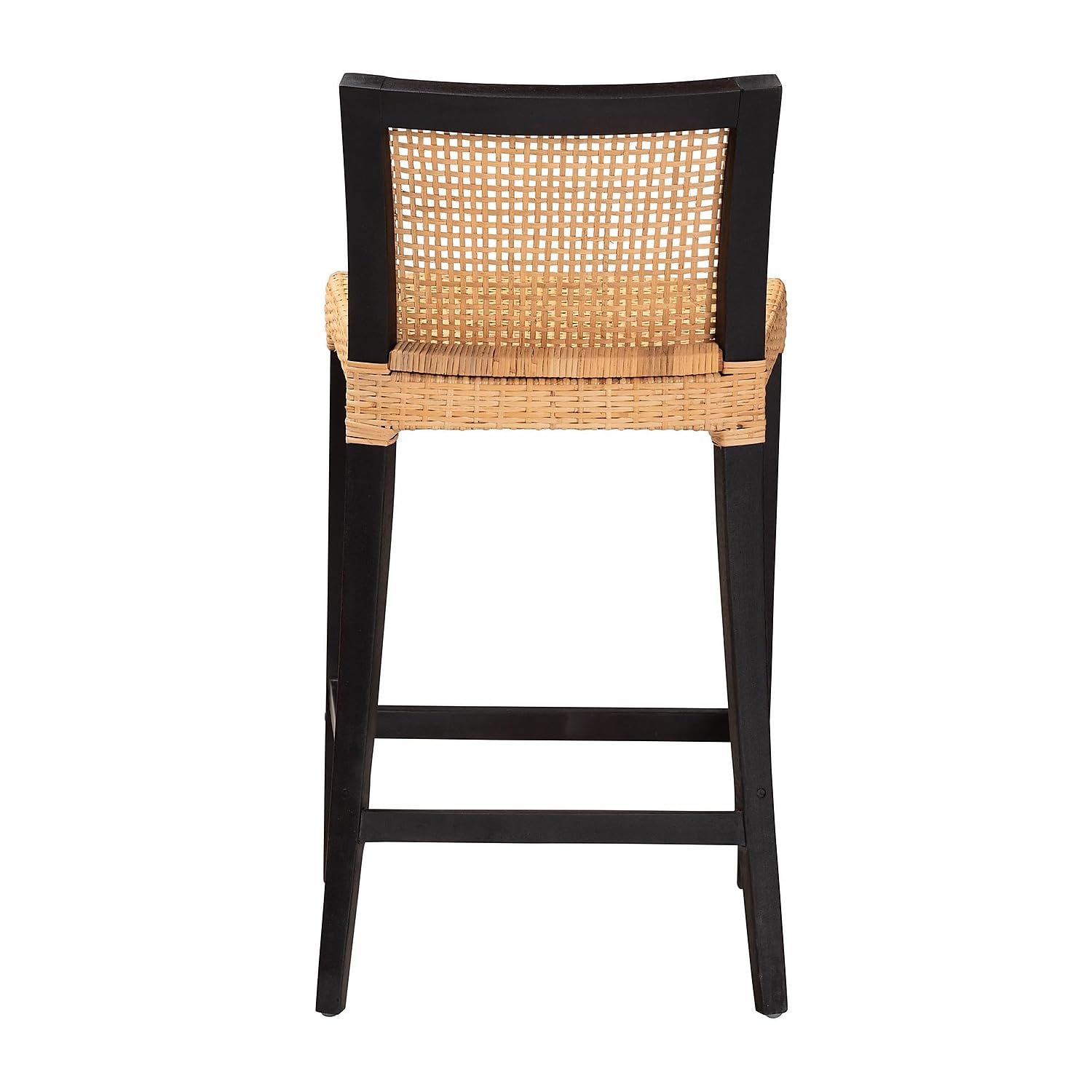 Bali & pari Lingga Modern Bohemian Dark Brown Mahogany Wood and Natural Rattan Counter Stool