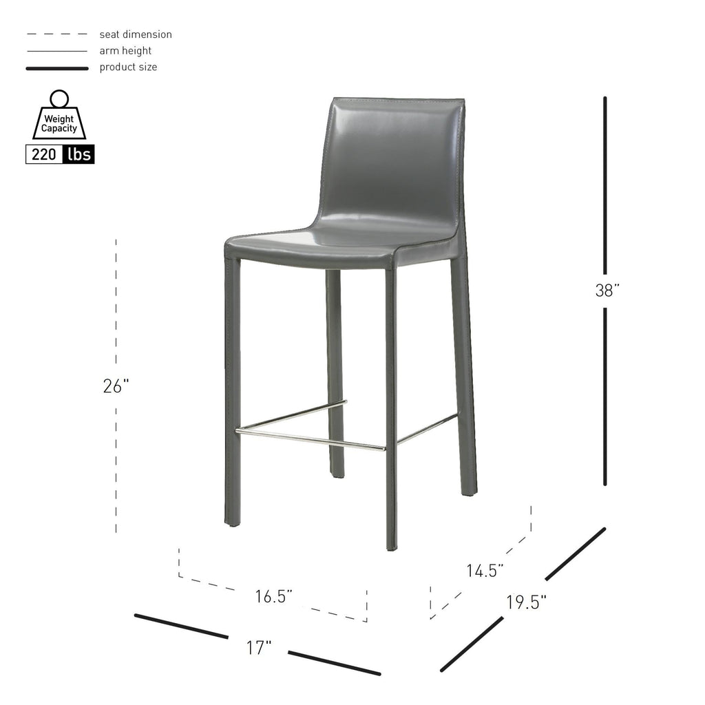 New Pacific Direct Gervin Recycled Leather Counter, Set Of 2 Bar & Counter Stools, Anthracite Gray