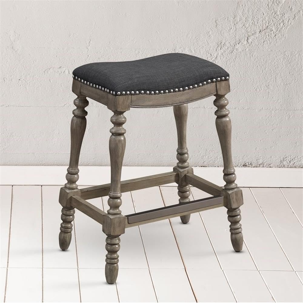 Comfort Pointe Collins Charcoal Fabric Saddle Seat Wood Frame Counter Stool