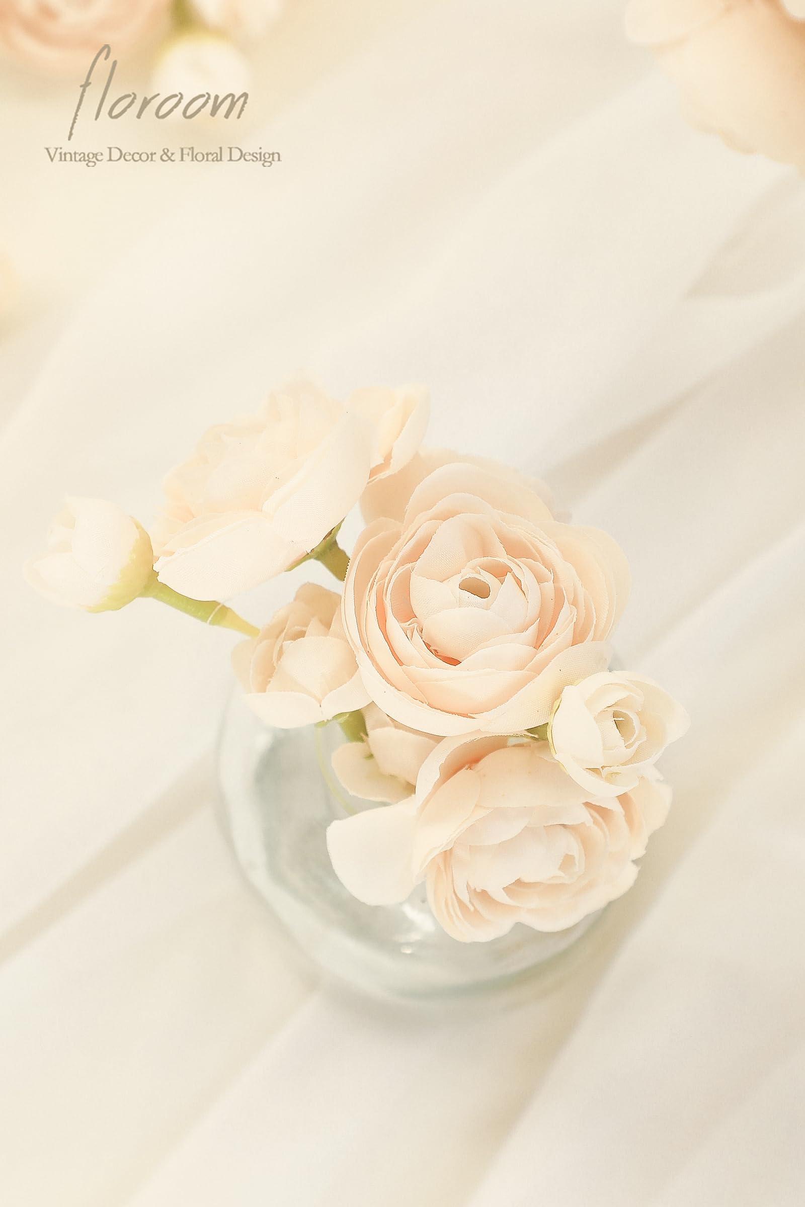 Floroom Ranunculus Artificial Flowers 18 Pcs Champagne Faux Silk Mini Ranunculus Bulk Fake Wedding Filler Flowers For Diy Cream