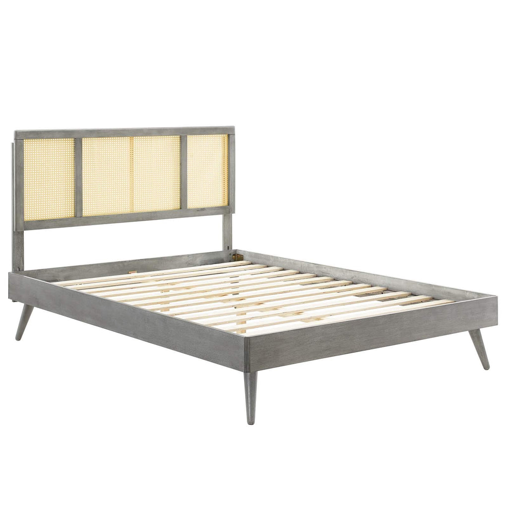 Modway Kelsea Cane And Wood Full Platform Bed With Splayed Legs In Gray