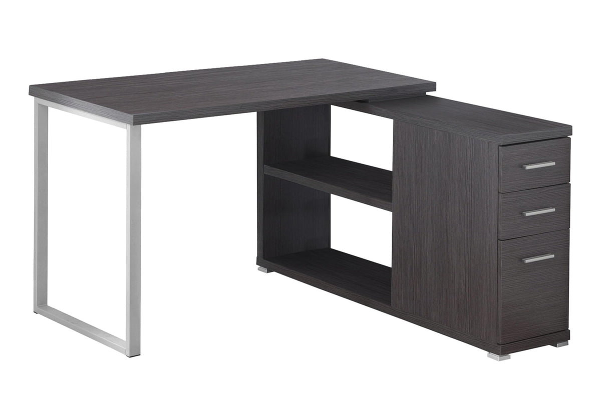 Monarch Specialties Computer L-Shaped-Left or Right Set Up-Contemporary Style Corner Desk with Open Shelves and Drawers, 48' L, Grey