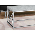 Monarch Specialties Coffee Table-Grey Cement With Chrome Metal
