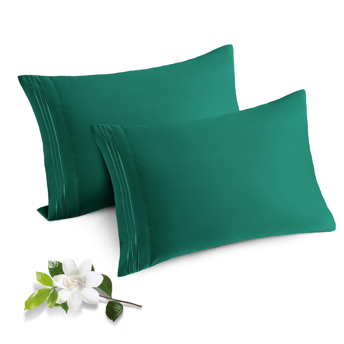 Horbaunal 2 Pack Microfiber Pillowcases Standard Size Dark Green Bed Pillow Cases With Envelope Closure, 1800 Thread Count Soft