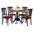 East West Furniture DLAV5-BLK-W 5 Piece Dining Set Includes a Round Dining Room Table with Dropleaf and 4 Kitchen Chairs, 42x42 Inch, Black & Cherry
