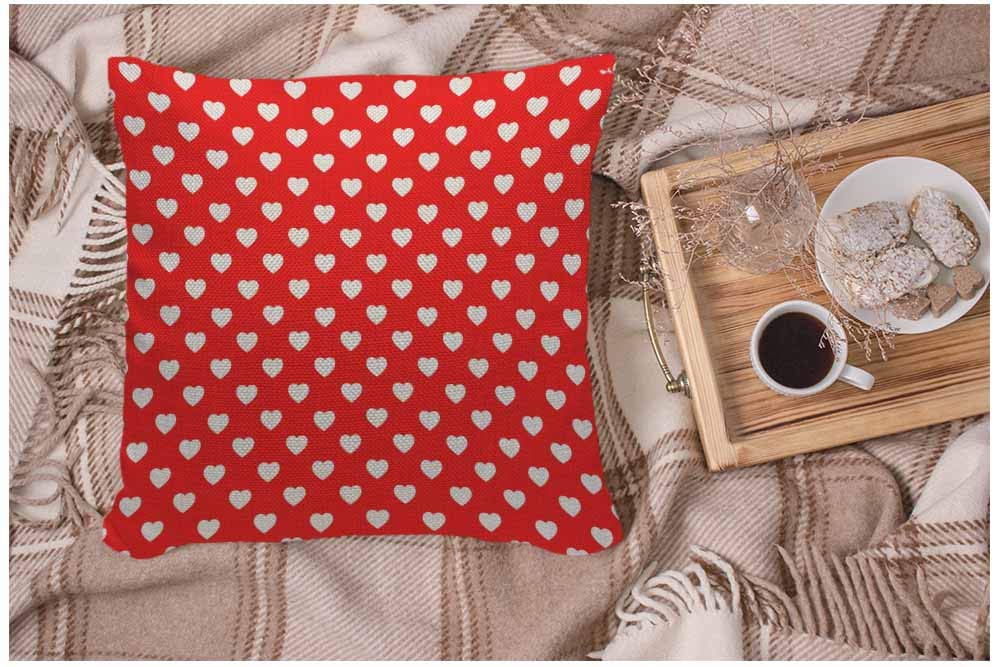 Wondertify Pillow Cover Red And White Hearts Polka Dot - Soft Linen Pillow Case For Decorative Bedroom/Livingroom/Sofa/Farm House - Couch Pillow Cushion Covers 18X18 Inch 45X45 Cm