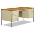 Hon Company Hon Steel Desk - Double Pedestal - 60" X 30" - Oak/Putty