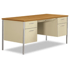 Hon Company Hon Steel Desk - Double Pedestal - 60" X 30" - Oak/Putty