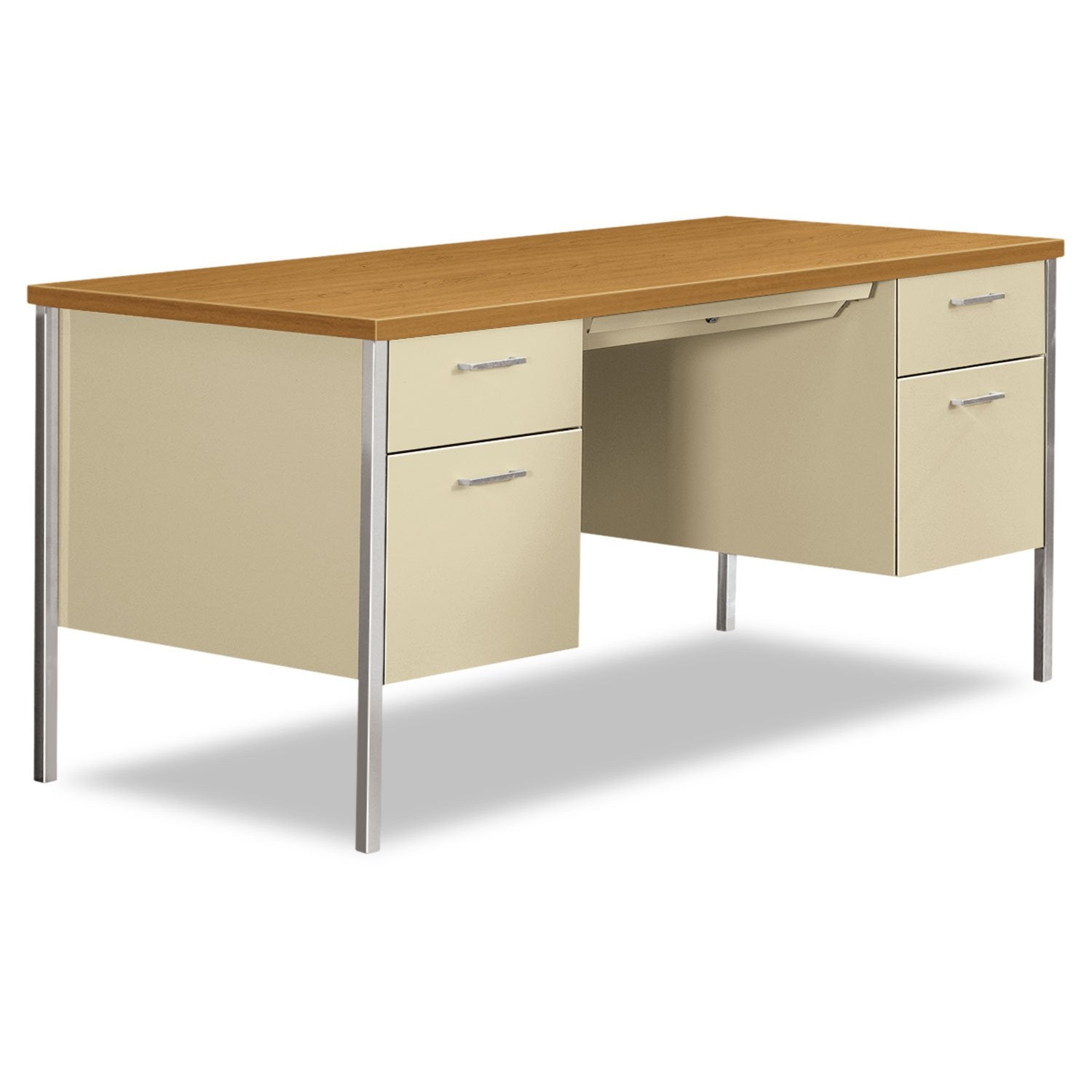 Hon Company Hon Steel Desk - Double Pedestal - 60" X 30" - Oak/Putty