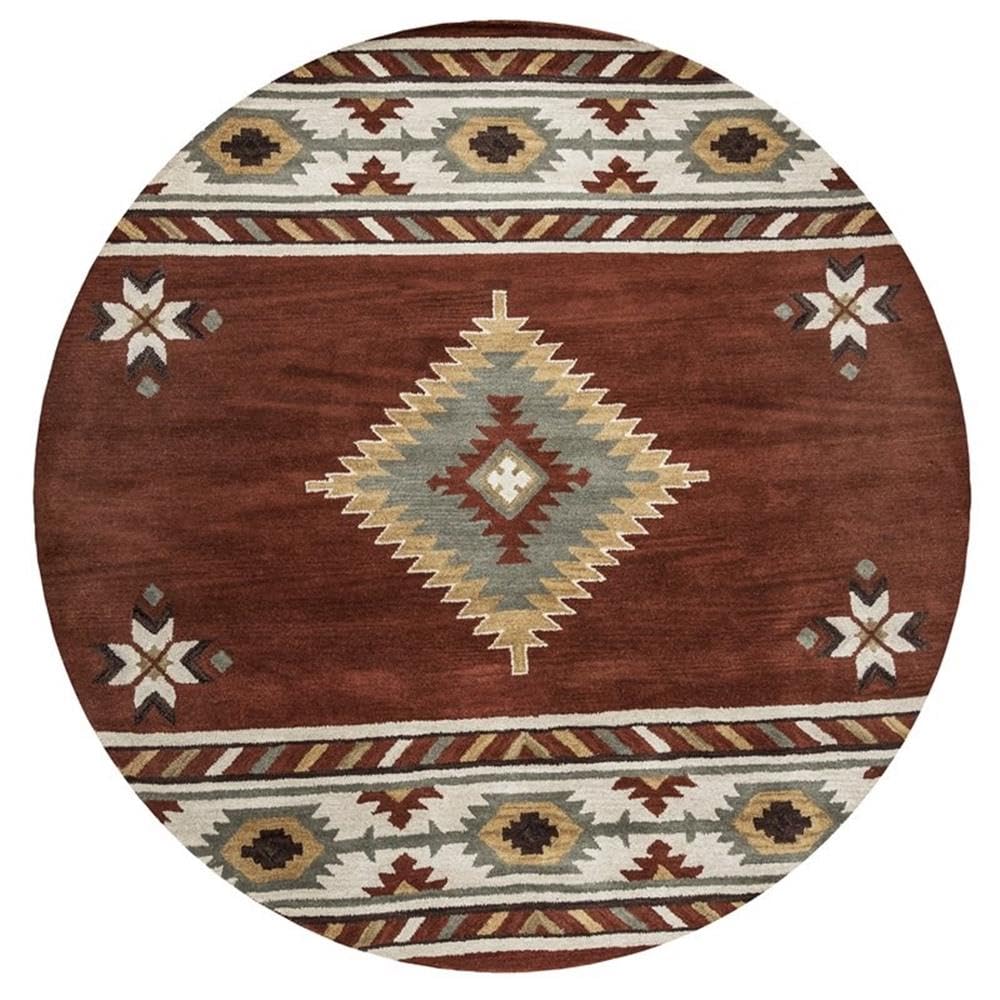 Rizzy Home Alora Decor Ryder 10' Round Tribal Rust/Khaki/Navy/Sage Hand-Tufted Rug