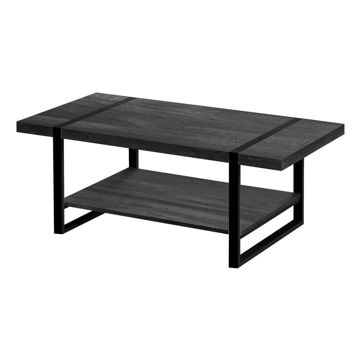 Monarch Specialties 2860, Accent, Cocktail, Rectangular, Living Room, 48', Laminate, Contemporary, Modern Coffee Table Reclaimed Wood-Look/Black Metal, 47.25' L x 23.75' W x 17.75' H