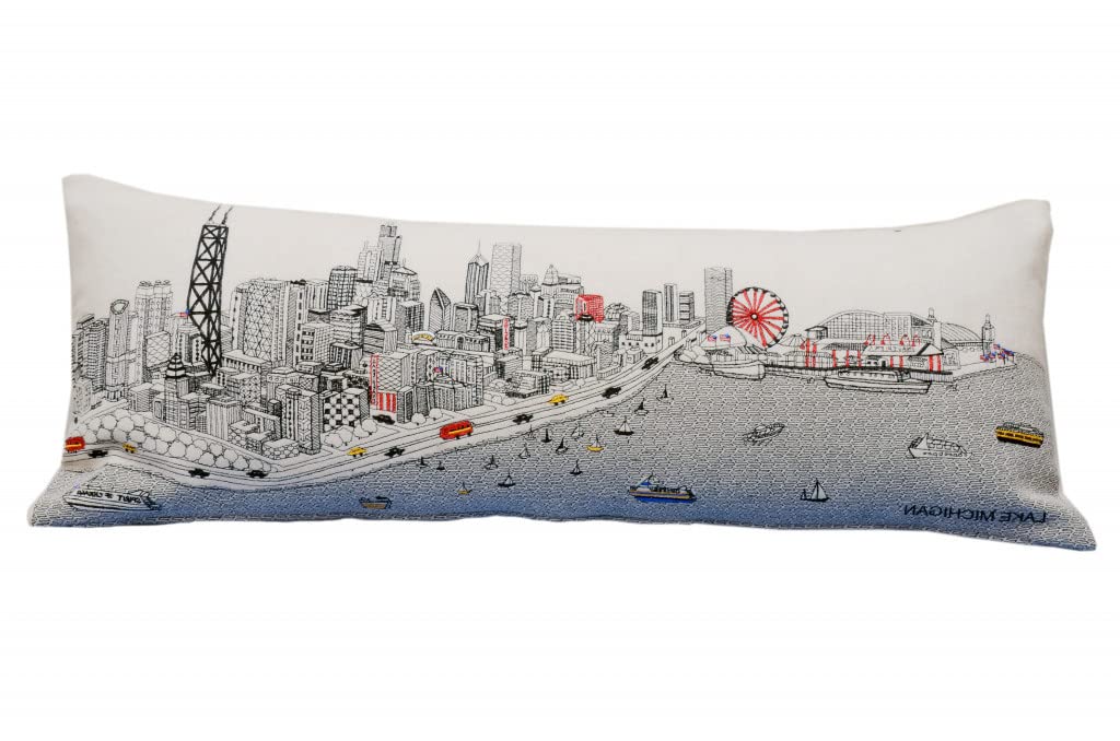 HomeRoots Cream 35' White Chicago Daylight Skyline Lumbar Decorative Pillow