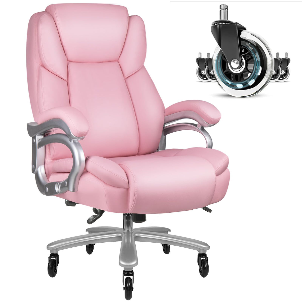 Lemberi 500Lbs Big And Tall Office Chair, Ergonomic High Back Pu Leather Executive Office Desk Chair With Back Support, Heavy Du