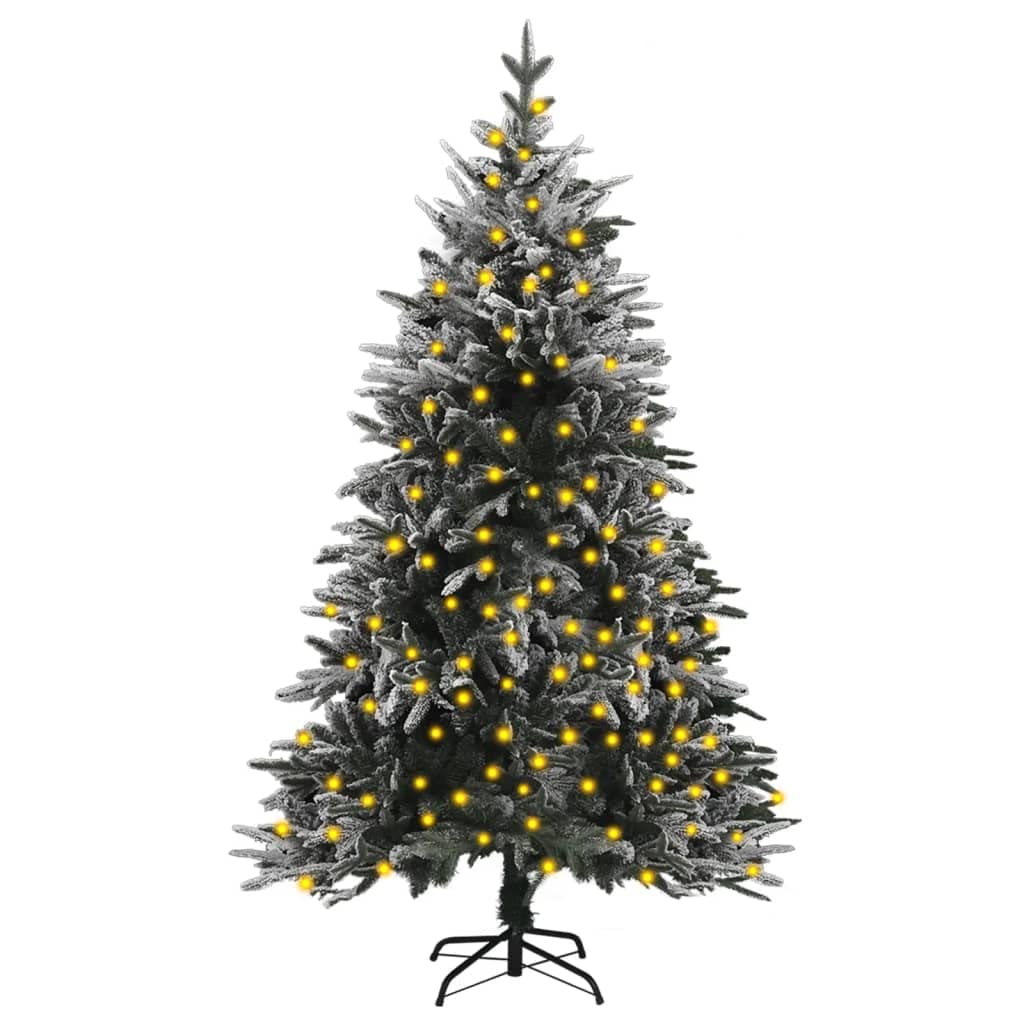 vidaXL Pre-lit Artificial Christmas Tree with Snow Flock, PVC and PE Branches, Steel Stand, and Energy-efficient LED Lights - 70.9&quot; Height